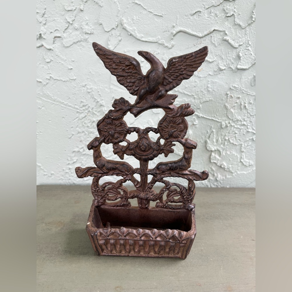 Vintage Ornate Eagle/Deers Cast-Iron Matchstick/Matchbox Wall Mount Holder